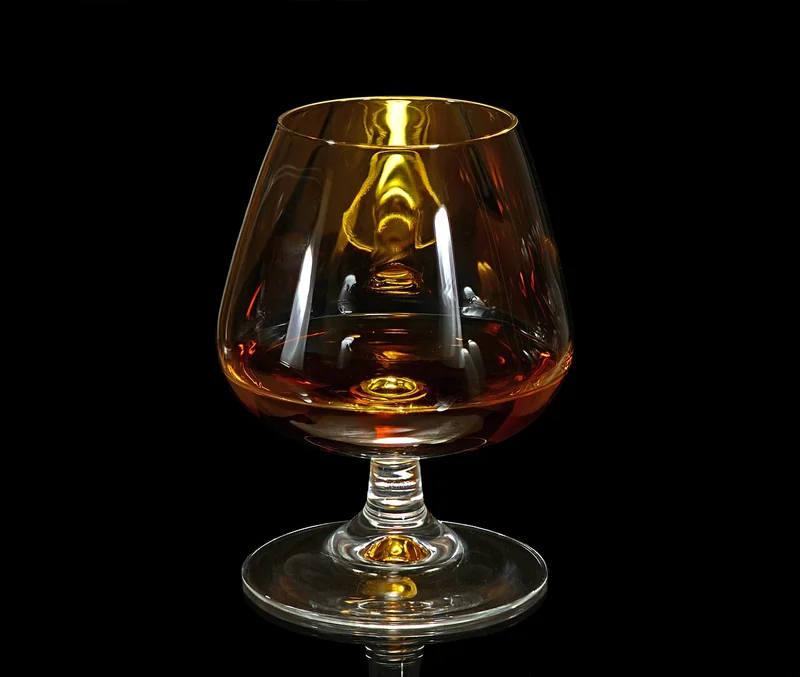 A tulip-shaped glass of cognac, a grape brandy used as a cocktail base spirit