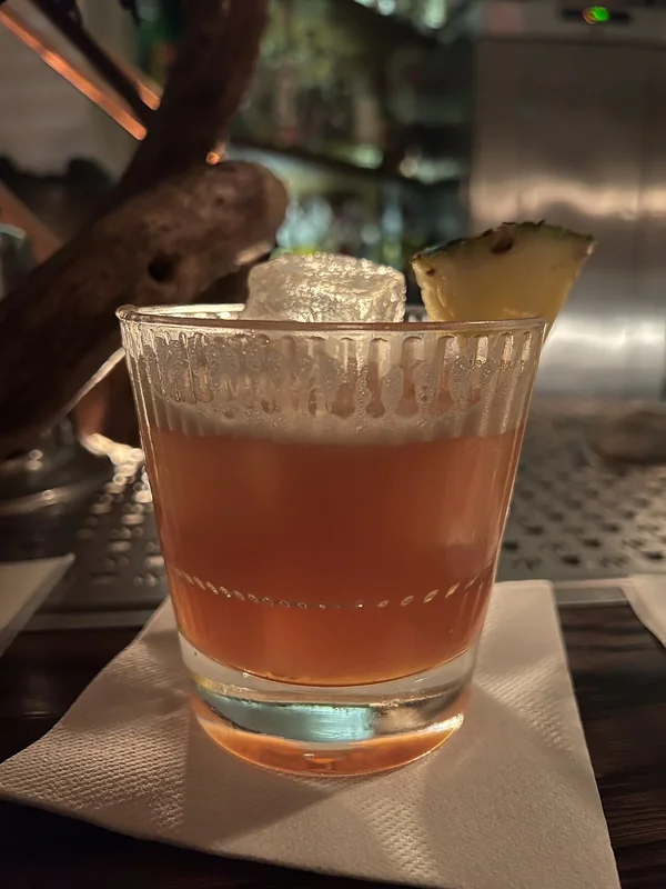A Jungle Bird cocktail of dark rum, Campari, pineapple and lime served over crushed ice