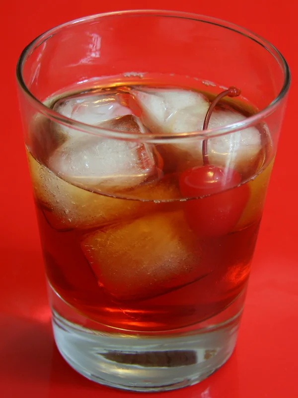 A Manhattan cocktail in a coupe glass