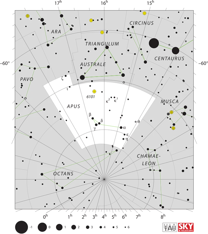 IAU official constellation map of Apus (Aps)