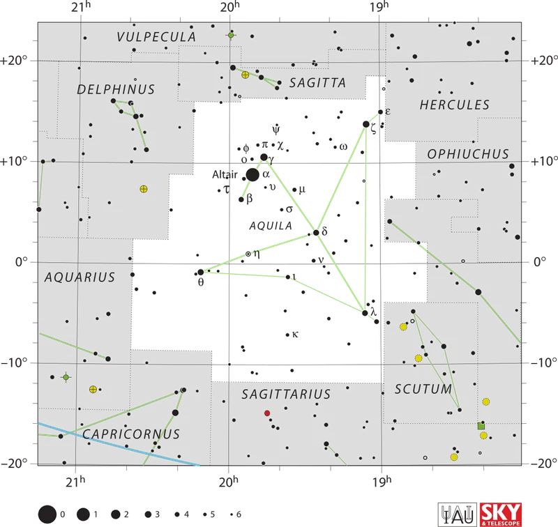 IAU official constellation map of Aquila (Aql)