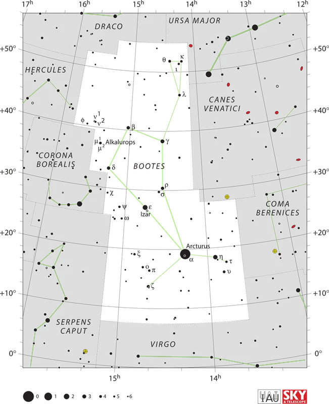 IAU official constellation map of Bootes (Boo)