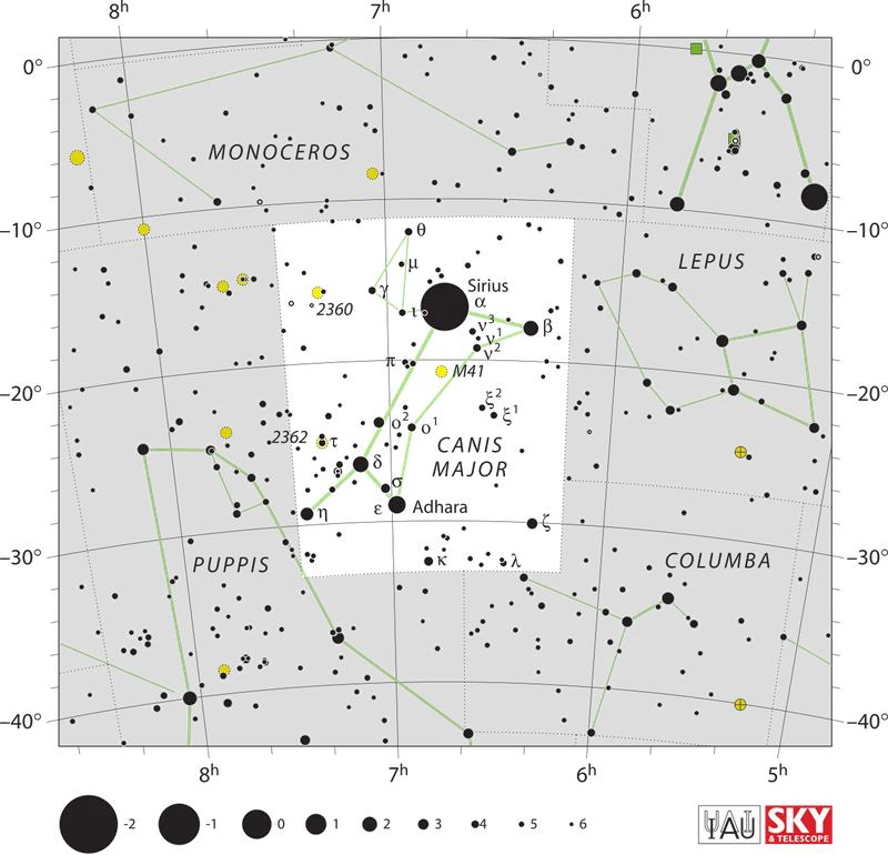 IAU official constellation map of Canis Major (CMa)