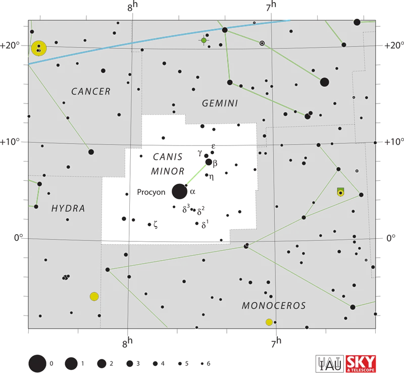 IAU official constellation map of Canis Minor (CMi)