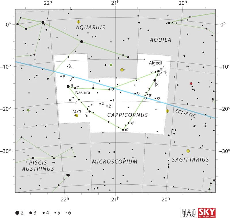 IAU official constellation map of Capricornus (Cap)