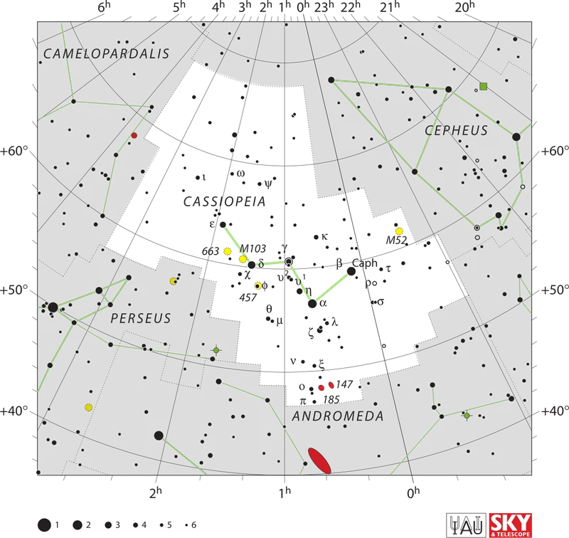 IAU official constellation map of Cassiopeia (Cas)