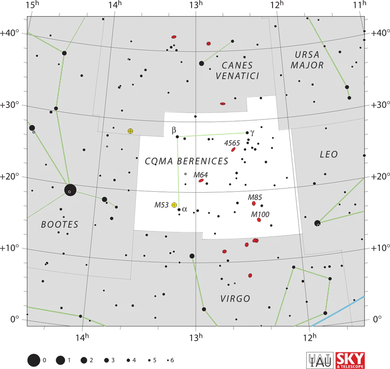 IAU official constellation map of Coma Berenices (Com)