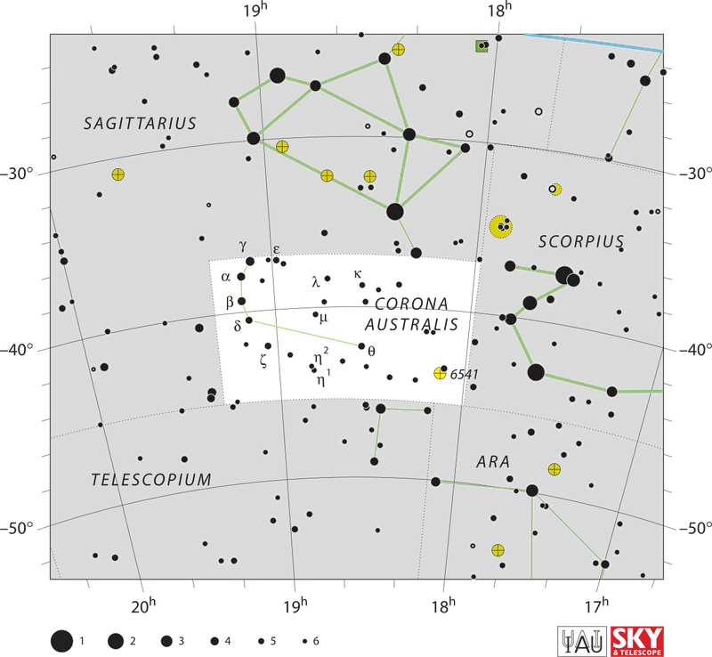 IAU official constellation map of Corona Australis (CrA)