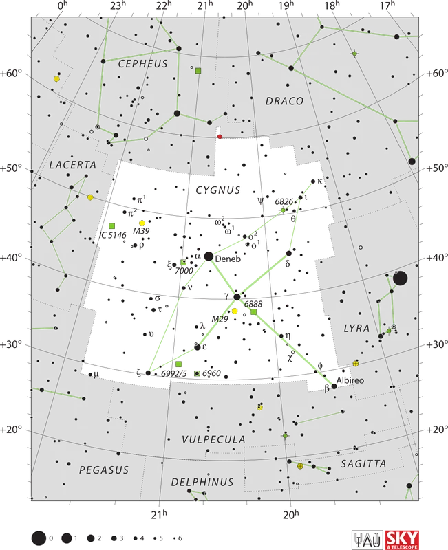 IAU official constellation map of Cygnus (Cyg)