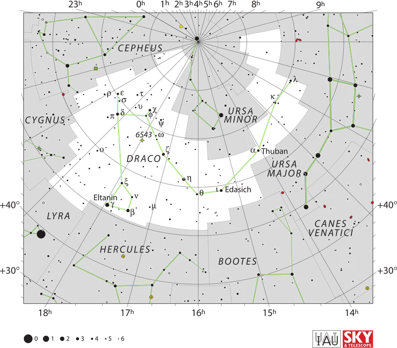 IAU official constellation map of Draco (Dra)