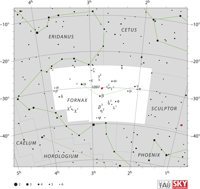 IAU official constellation map of Fornax (For)