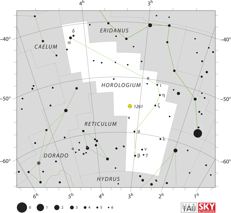 IAU official constellation map of Horologium (Hor)
