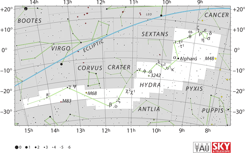 IAU official constellation map of Hydra (Hya)