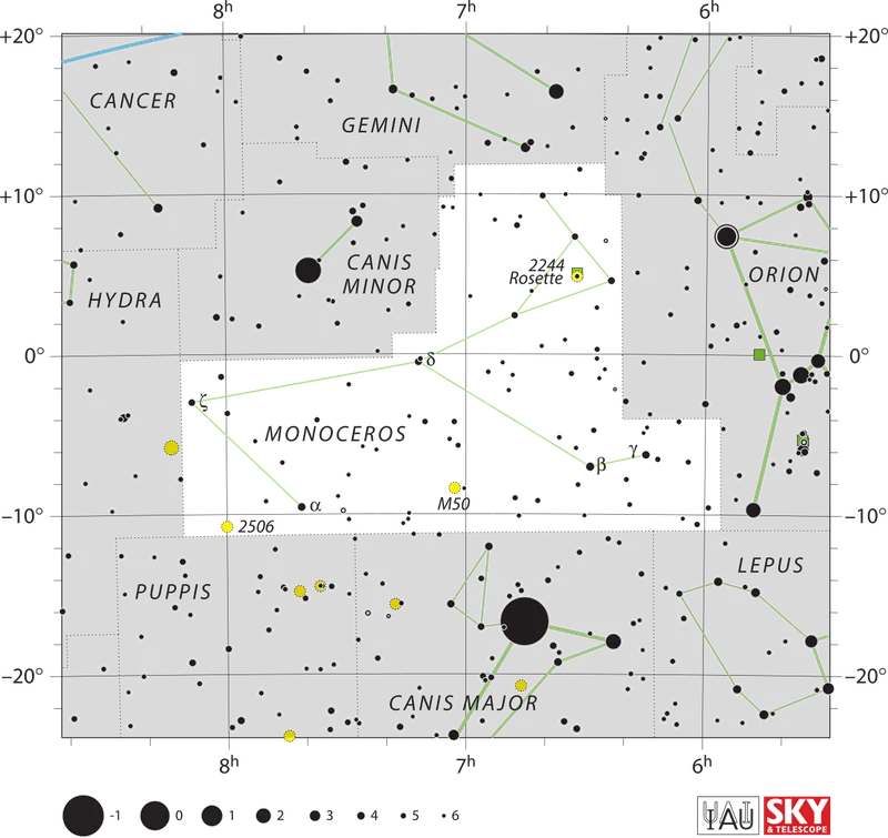 IAU official constellation map of Monoceros (Mon)
