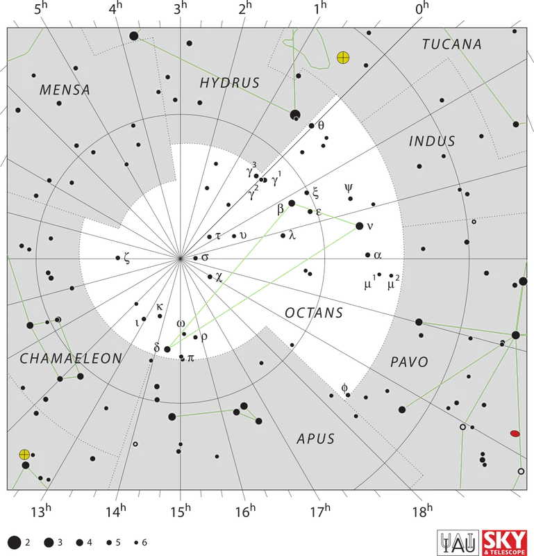 IAU official constellation map of Octans (Oct)