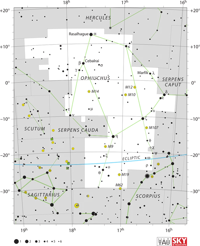 IAU official constellation map of Ophiuchus (Oph)