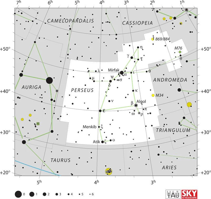IAU official constellation map of Perseus (Per)