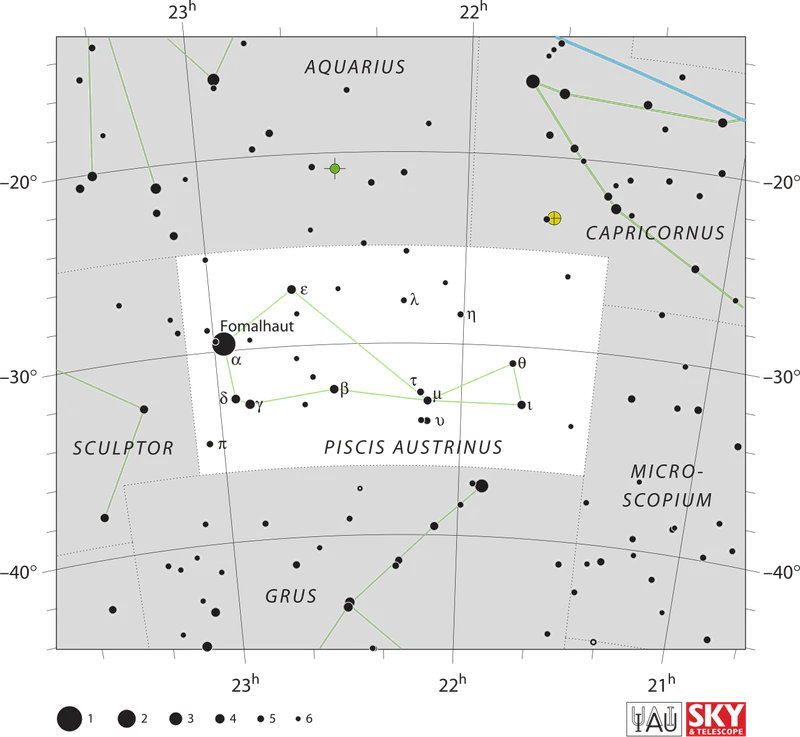IAU official constellation map of Piscis Austrinus (PsA)
