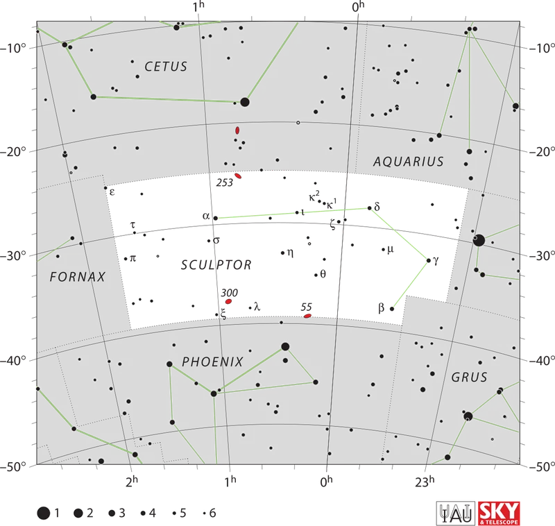 IAU official constellation map of Sculptor (Scl)