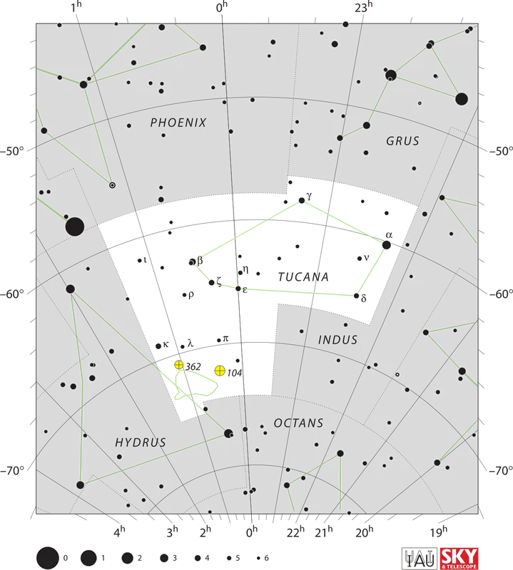 IAU official constellation map of Tucana (Tuc)