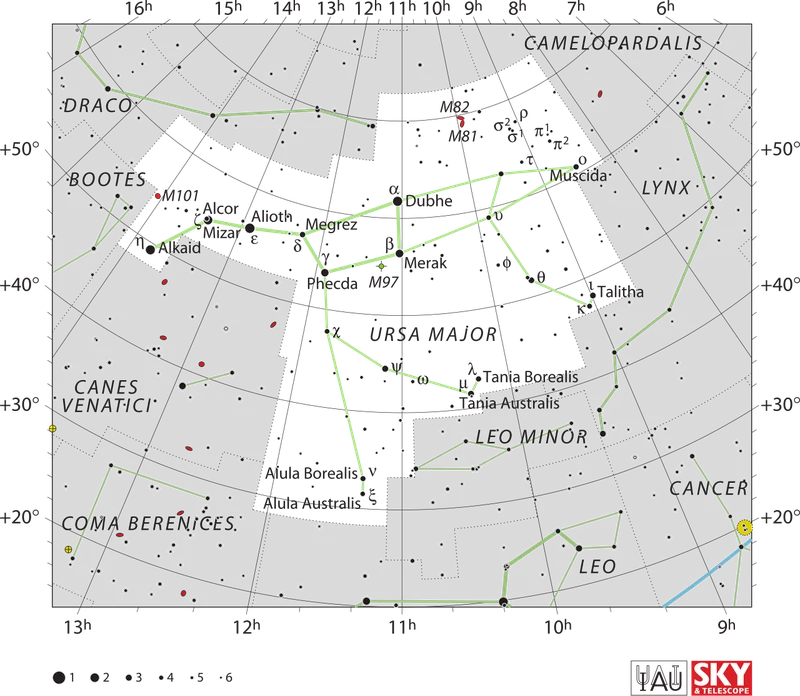 IAU official constellation map of Ursa Major (UMa)