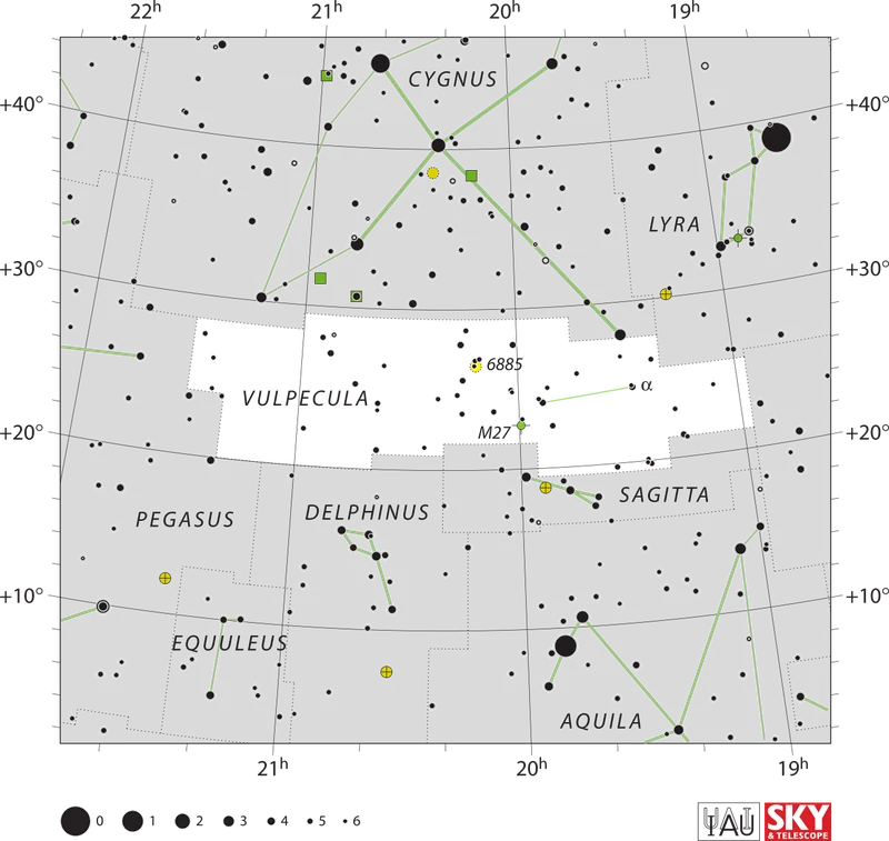 IAU official constellation map of Vulpecula (Vul)