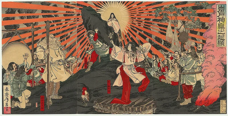 Amaterasu emerging from the cave, woodblock print by Utagawa Kuniyoshi, 1839