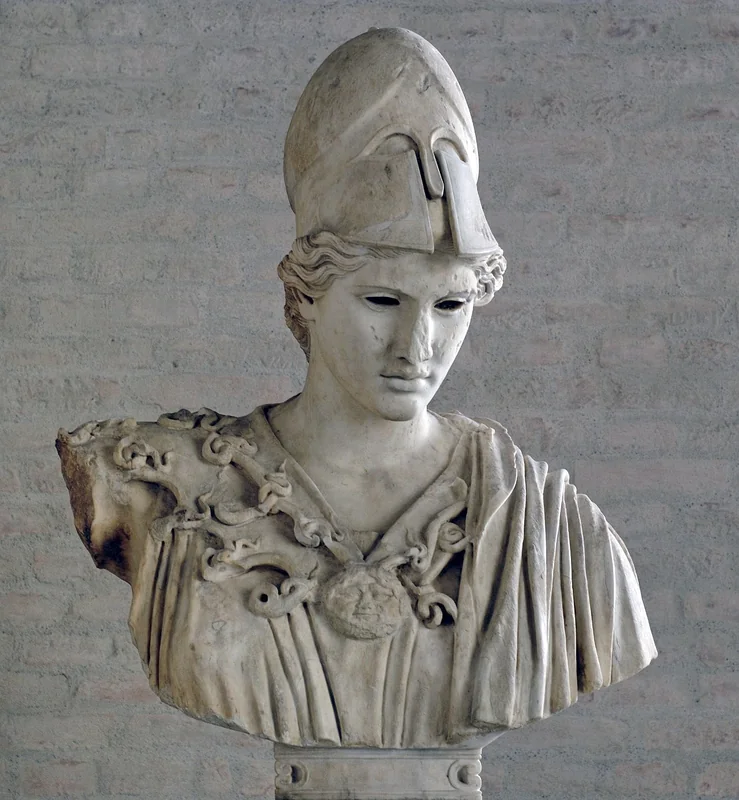 The Athena Velletri bust, Roman copy of a 5th-century BCE Greek original attributed to Pheidias, Glyptothek Munich