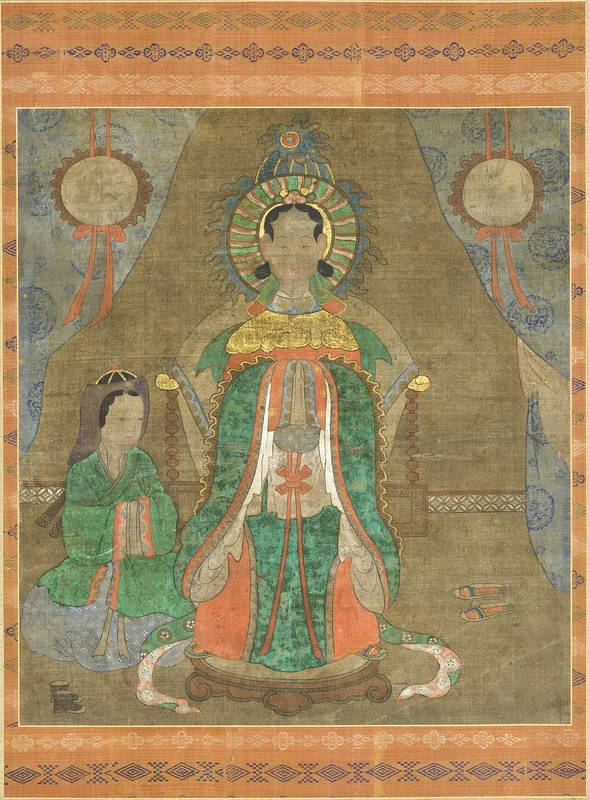 Spirit of a Noble Woman (probably Princess Pari/Baridegi) and Attendant, Korean shamanic painting, 19th century