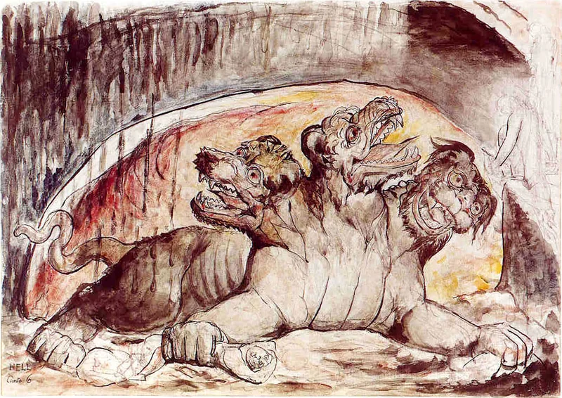 Cerberus, watercolour by William Blake, c. 1824–27