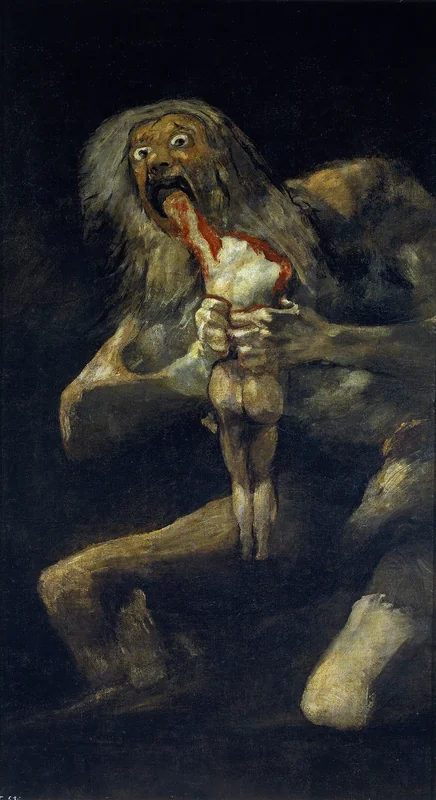 Saturn Devouring His Son, oil on plaster transferred to canvas by Francisco Goya, 1819–1823, Museo del Prado, Madrid