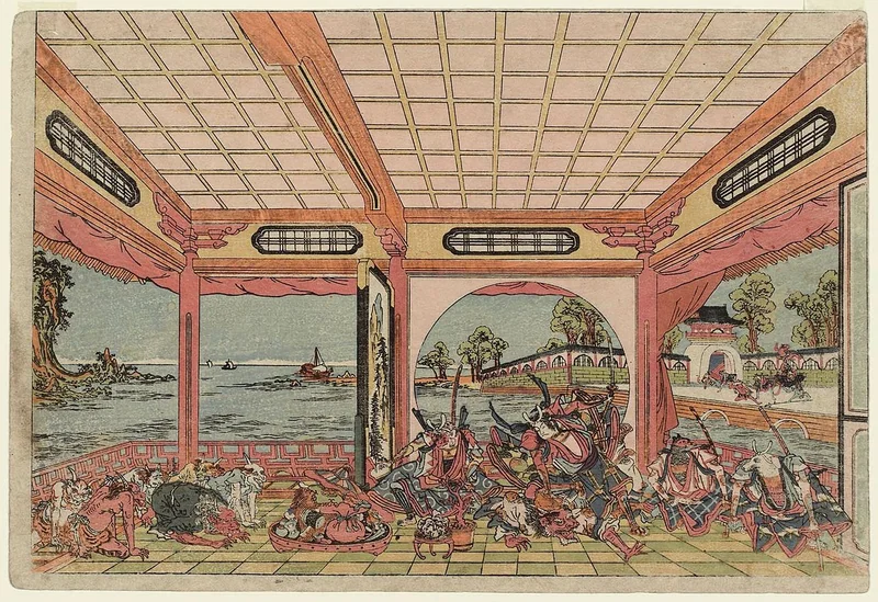 Momotarō and his animal friends conquering the demons, by Utagawa Toyoharu, c. 1790