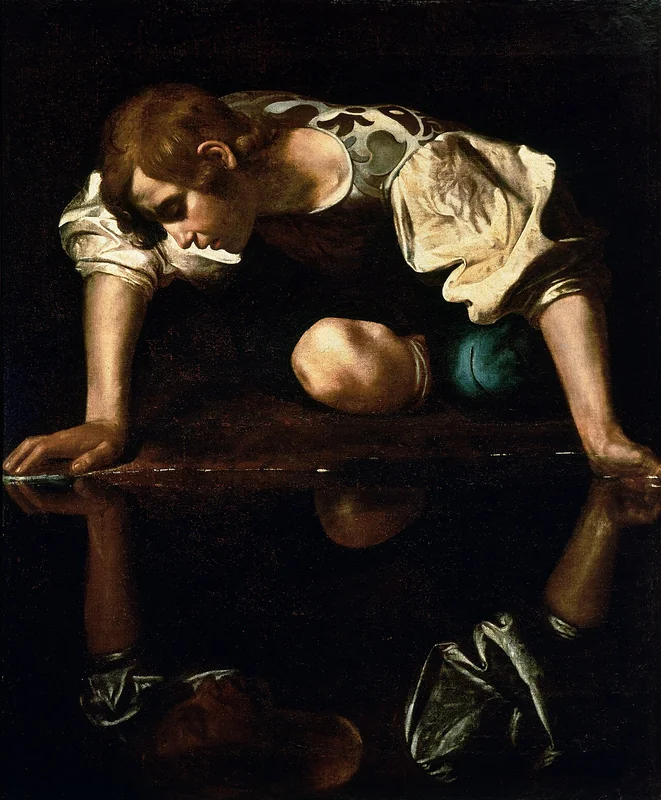 Narcissus, oil on canvas by Caravaggio, c. 1597–1599, Galleria Nazionale d'Arte Antica, Rome