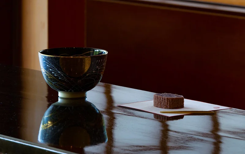Japanese chawan matcha bowl with matcha prepared inside