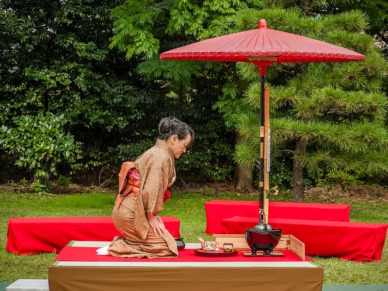 Japanese chanoyu tea ceremony with matcha preparation