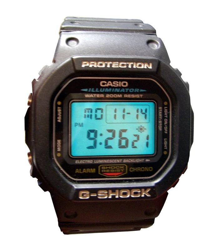 Casio G-Shock DW-5600 digital watch with urethane resin case and recessed crystal bezel