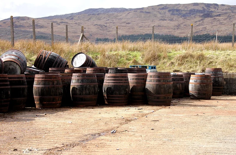 Whisky casks maturing in a distillery warehouse